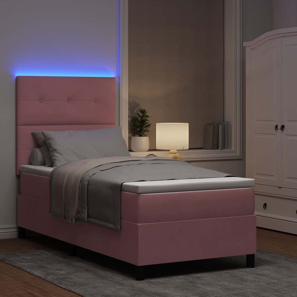 LED Box Spring Krevet s madracem Ružičasta 80 x 200 cm Baršun
