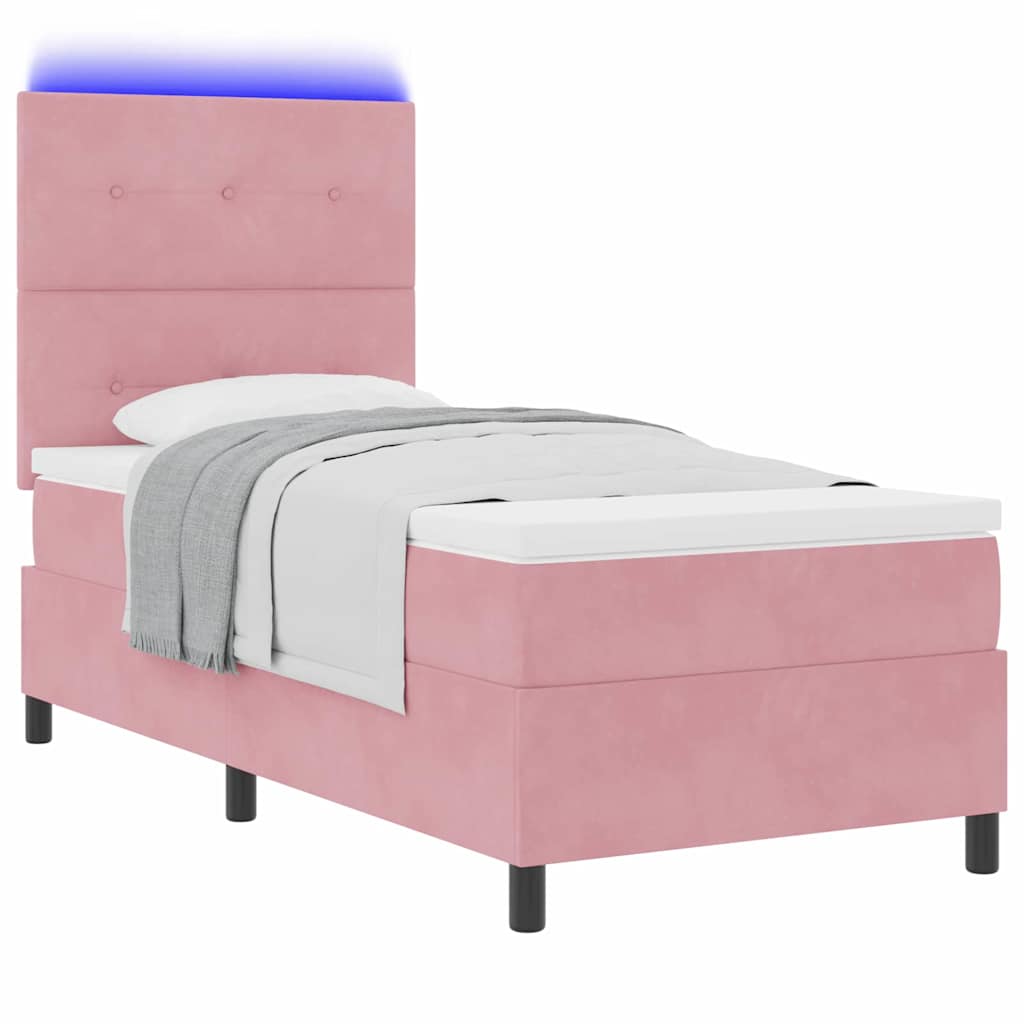 LED Box Spring Krevet s madracem Ružičasta 80 x 200 cm Baršun