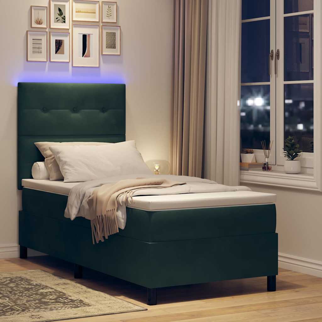 LED Box Spring Krevet Tamnozelena 90 x 200 cm Baršun