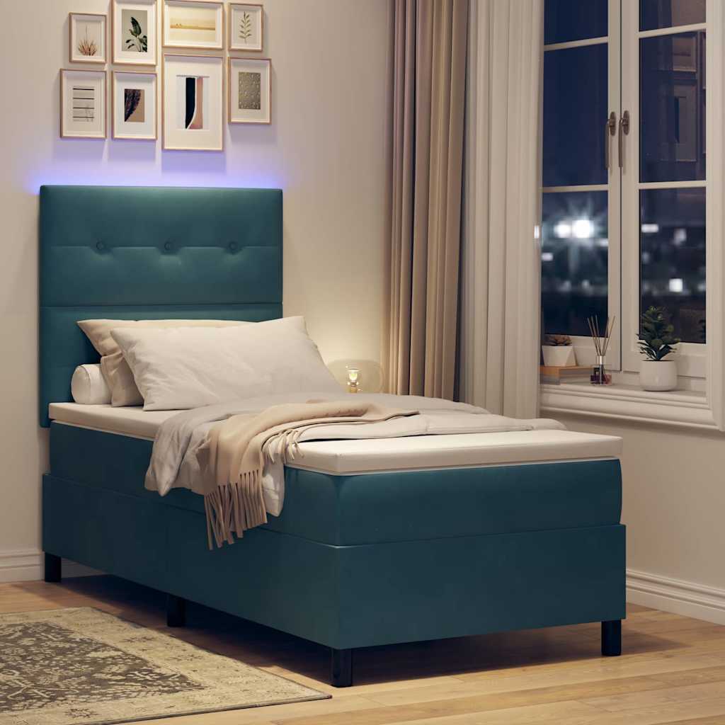 LED Box Spring Krevet Tamno plava 100 x 200 cm Baršun