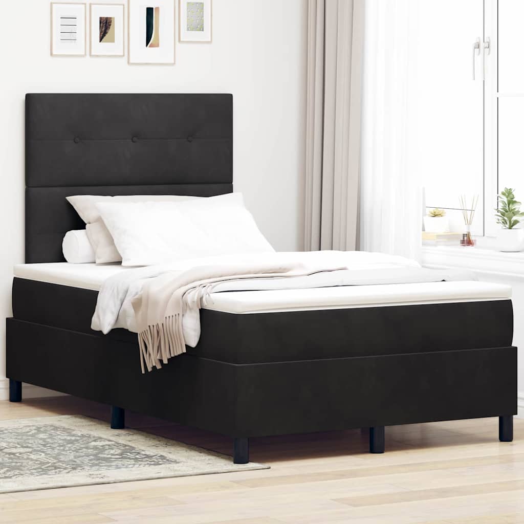LED Box Spring Krevet s uzglavljem Crna 120 x 190 cm Baršun