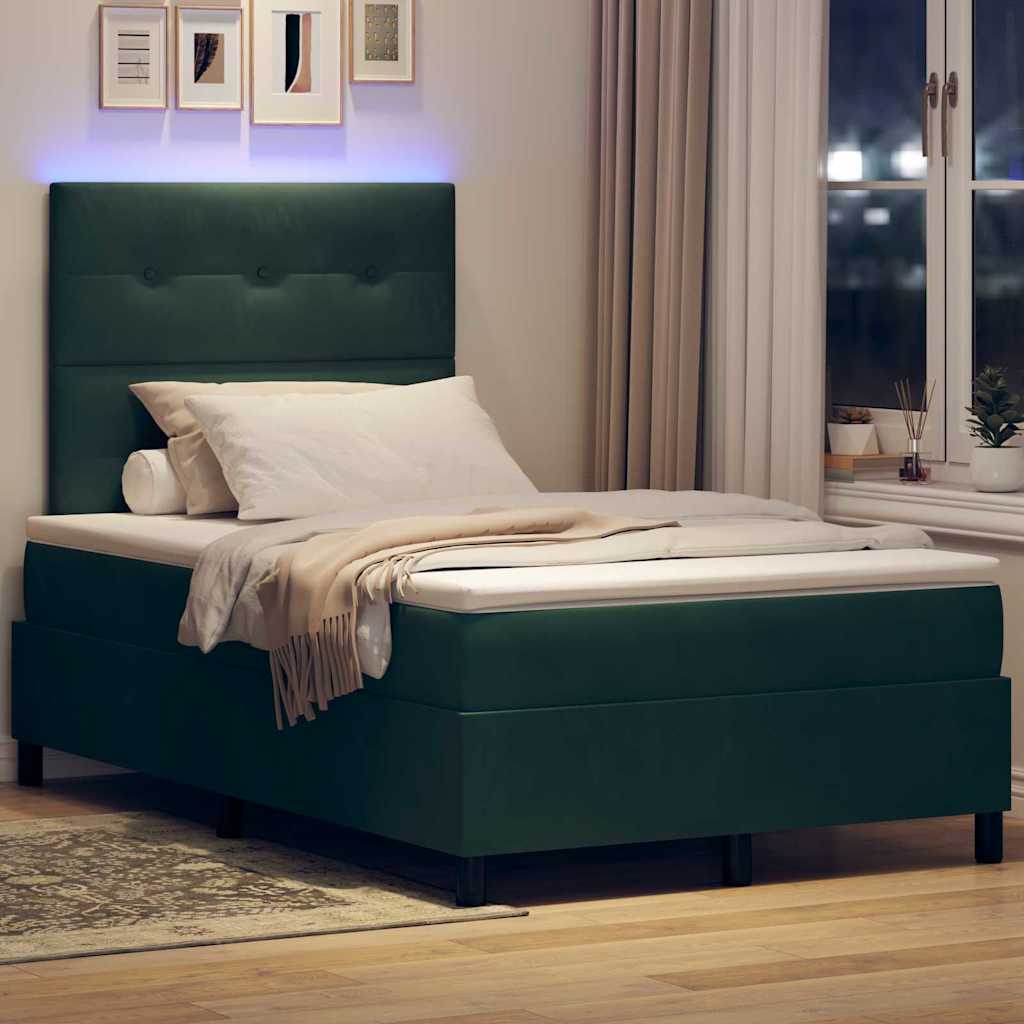 LED Box Spring Krevet Tamnozelena 120 x 190 cm Baršun