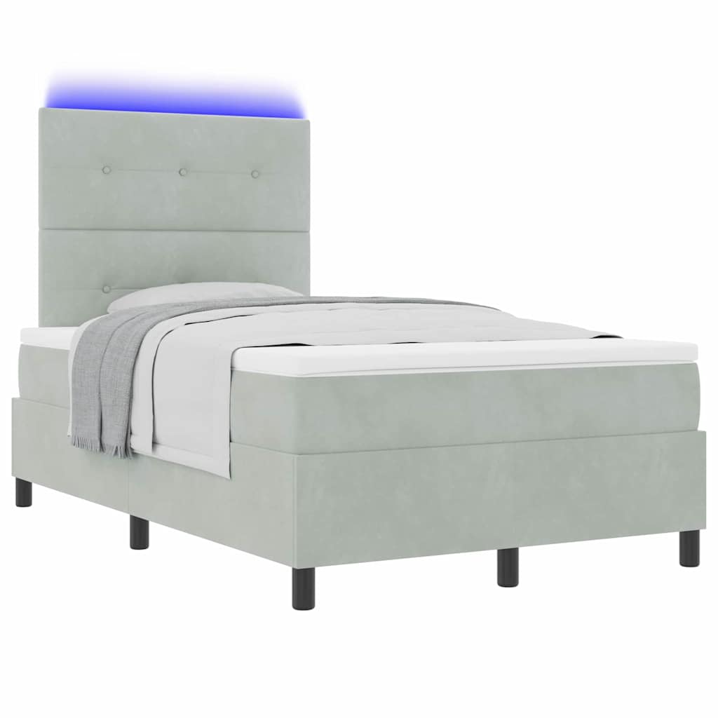 LED Box Spring Krevet Svijetlo siva 120 x 200 cm Baršun