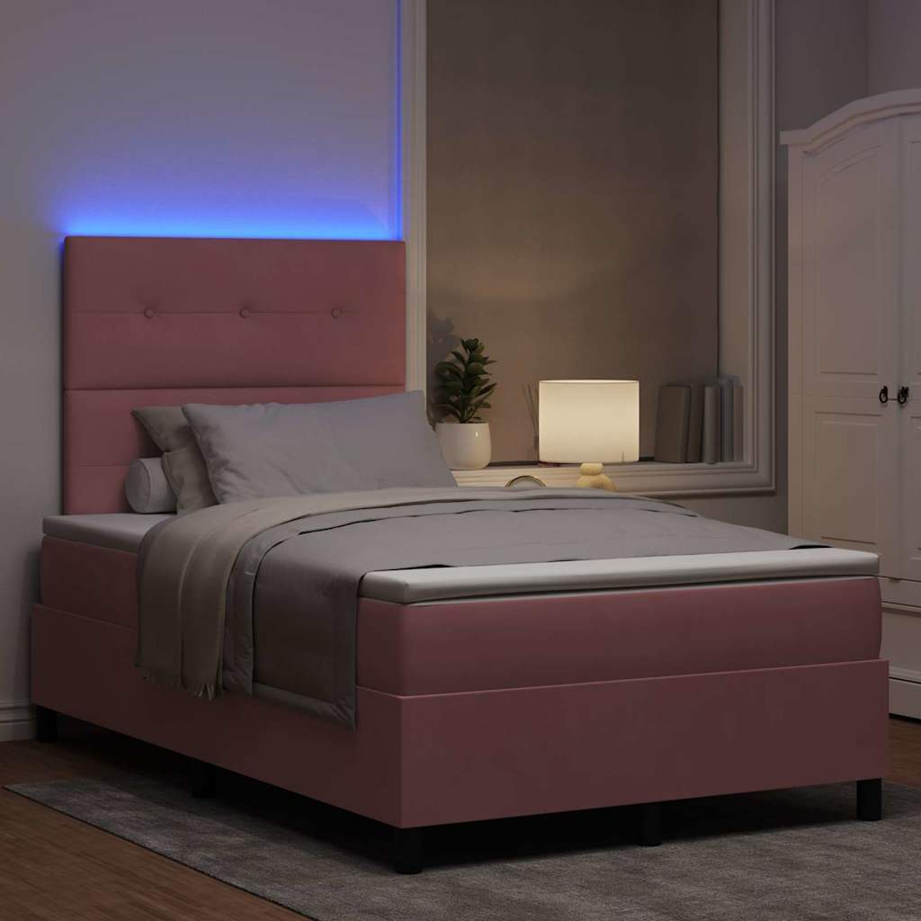 LED Box Spring Krevet Ružičasta 120 x 200 cm Baršun