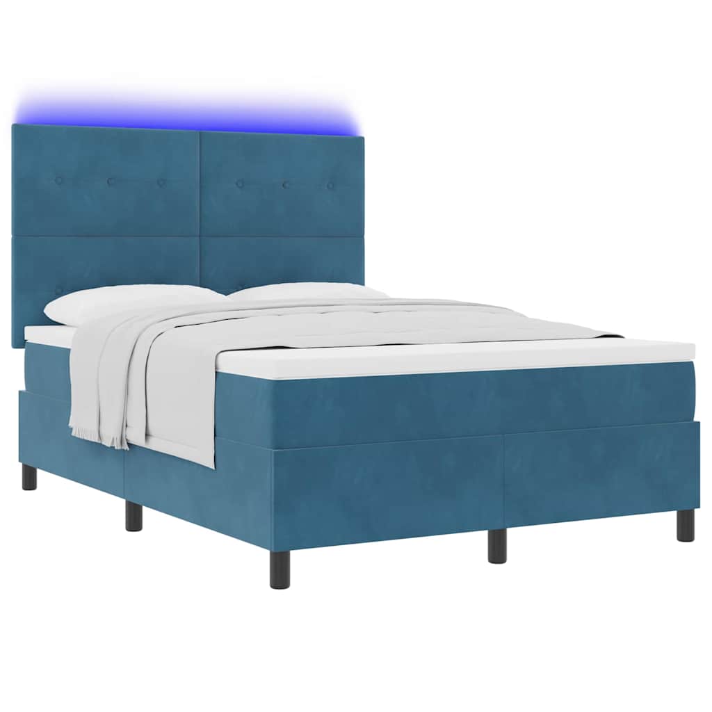 LED Box Spring Krevet Tamno plava 140 x 190 cm Baršun