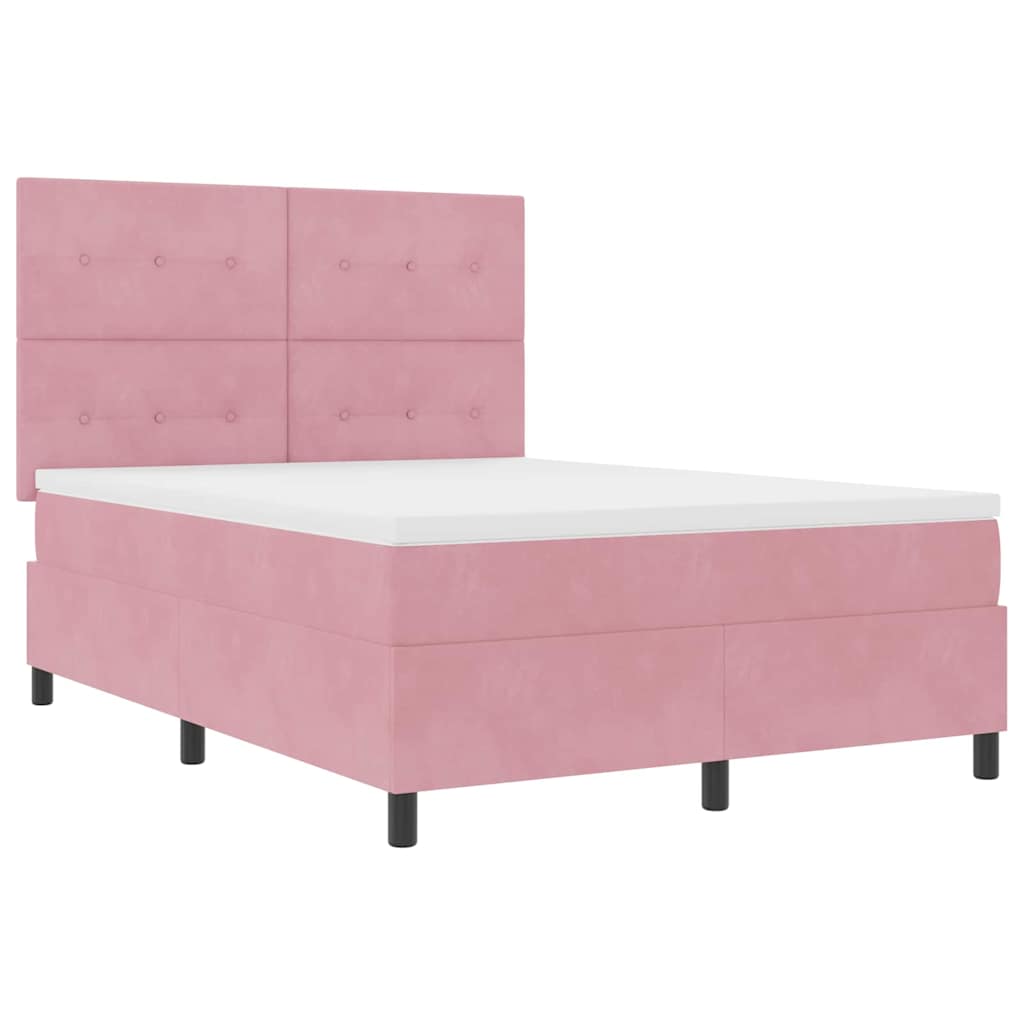 LED Box Spring Krevet s madracem Ružičasta 140 x 190 cm Baršun