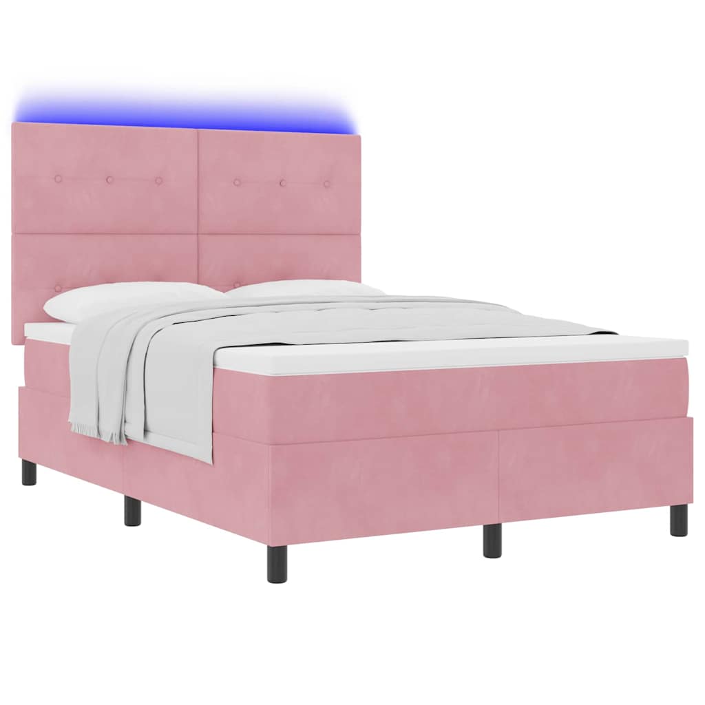 LED Box Spring Krevet s madracem Ružičasta 140 x 190 cm Baršun
