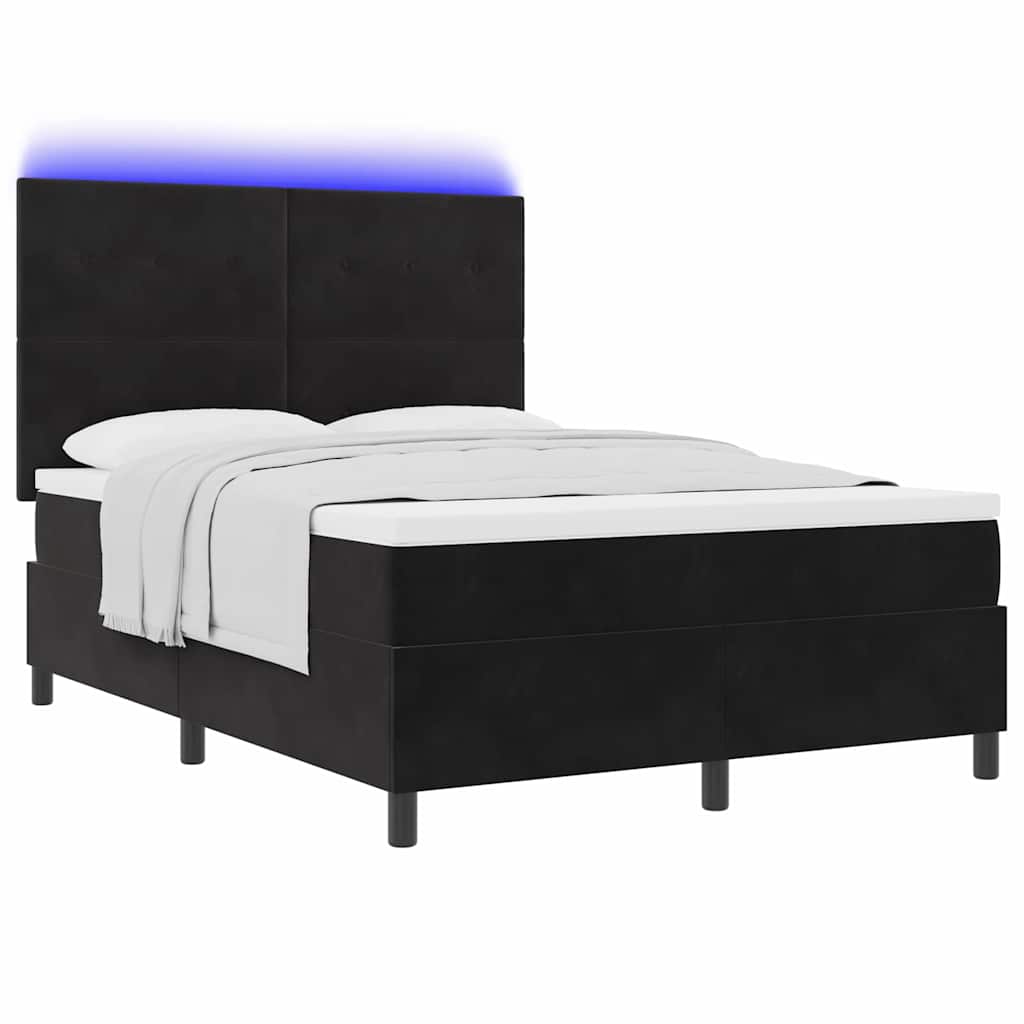 LED Box Spring Krevet s uzglavljem Crna 140 x 200 cm Baršun