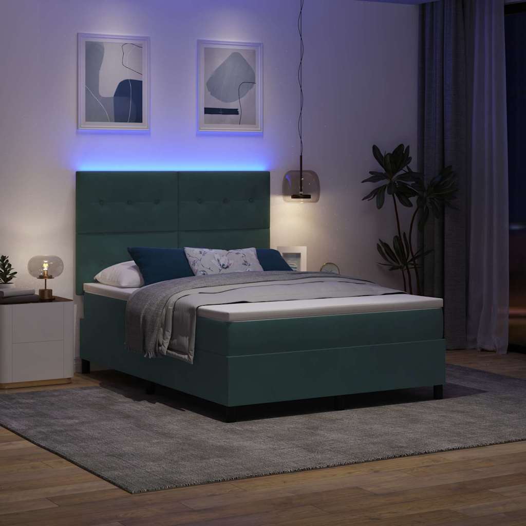 LED Box Spring Krevet Tamnozelena 140 x 200 cm Baršun
