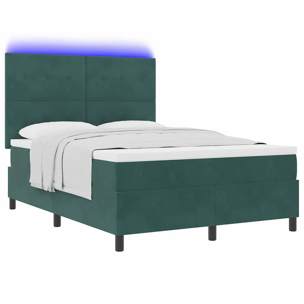 LED Box Spring Krevet Tamnozelena 140 x 200 cm Baršun