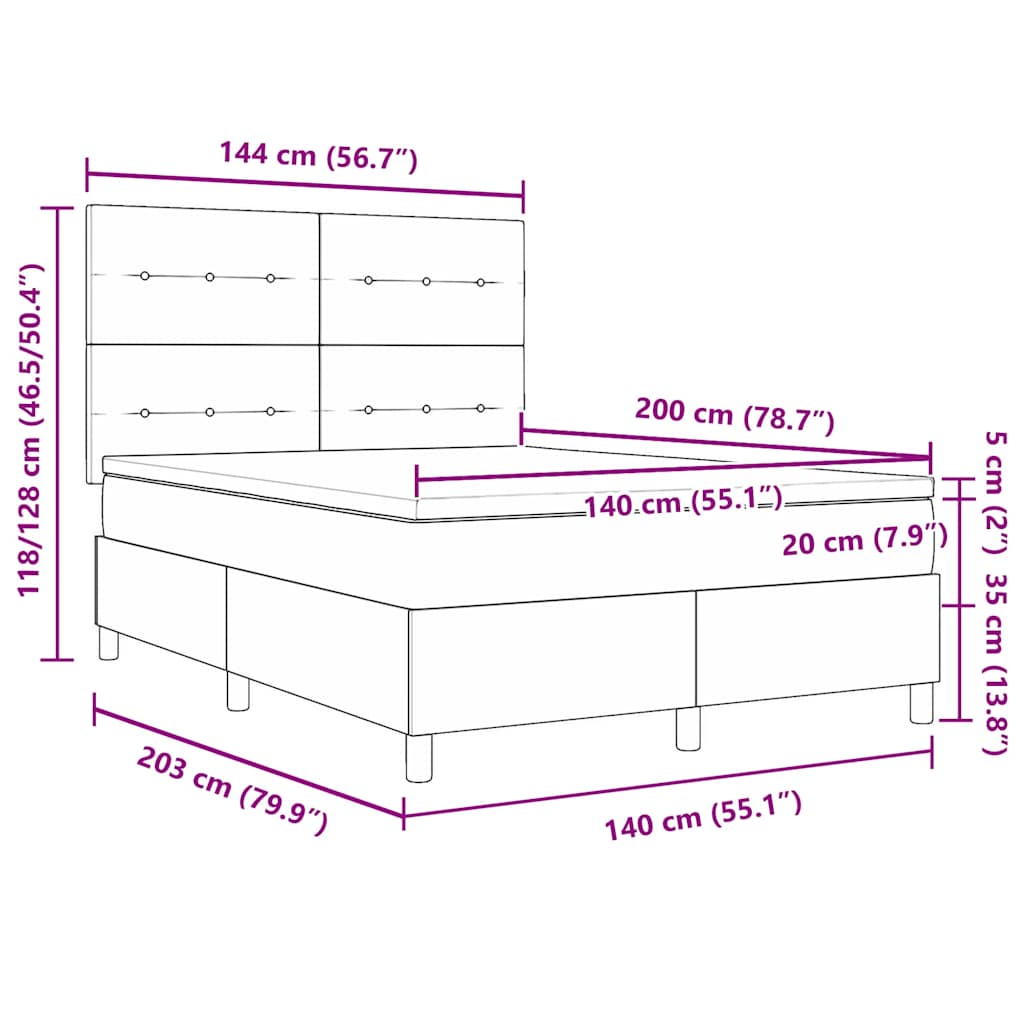 LED Box Spring Krevet Tamno plava 140 x 200 cm Baršun