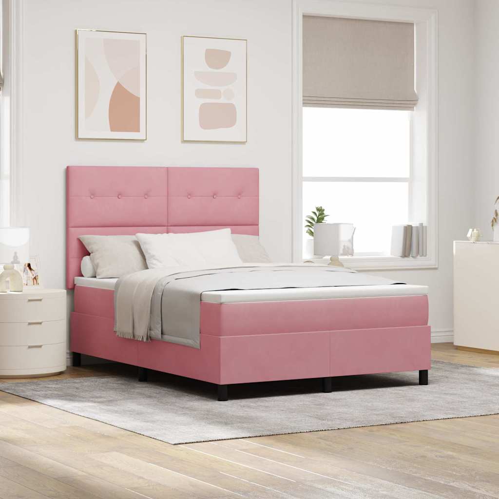 LED Box Spring Krevet s madracem Ružičasta 140 x 200 cm Baršun