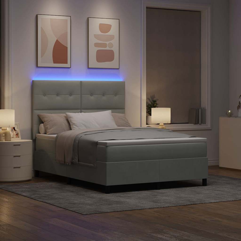 LED Box Spring Krevet Svijetlo siva 160 x 200 cm Baršun