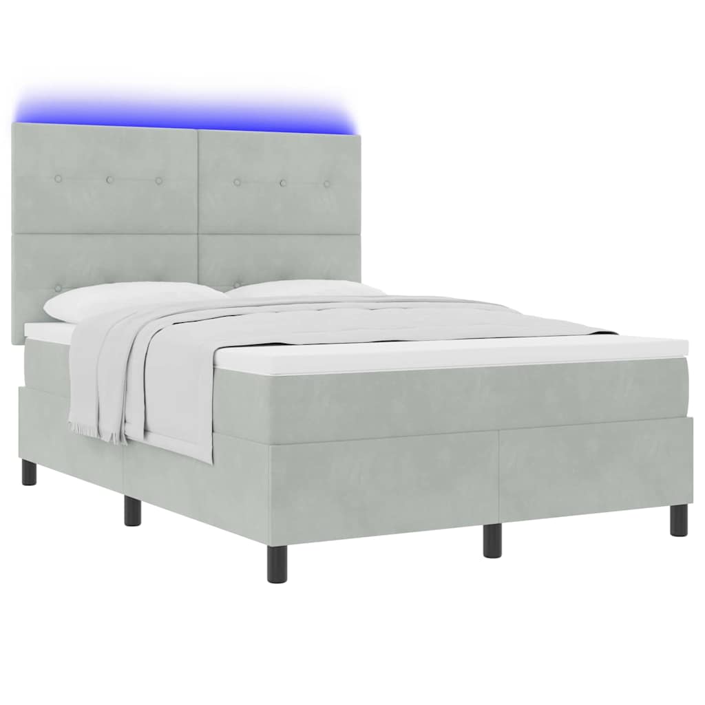LED Box Spring Krevet Svijetlo siva 160 x 200 cm Baršun
