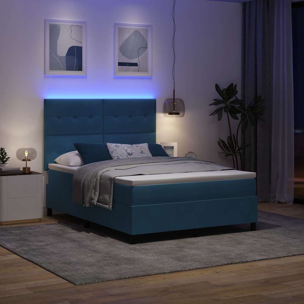 LED Box Spring Krevet Tamno plava 160 x 200 cm Baršun