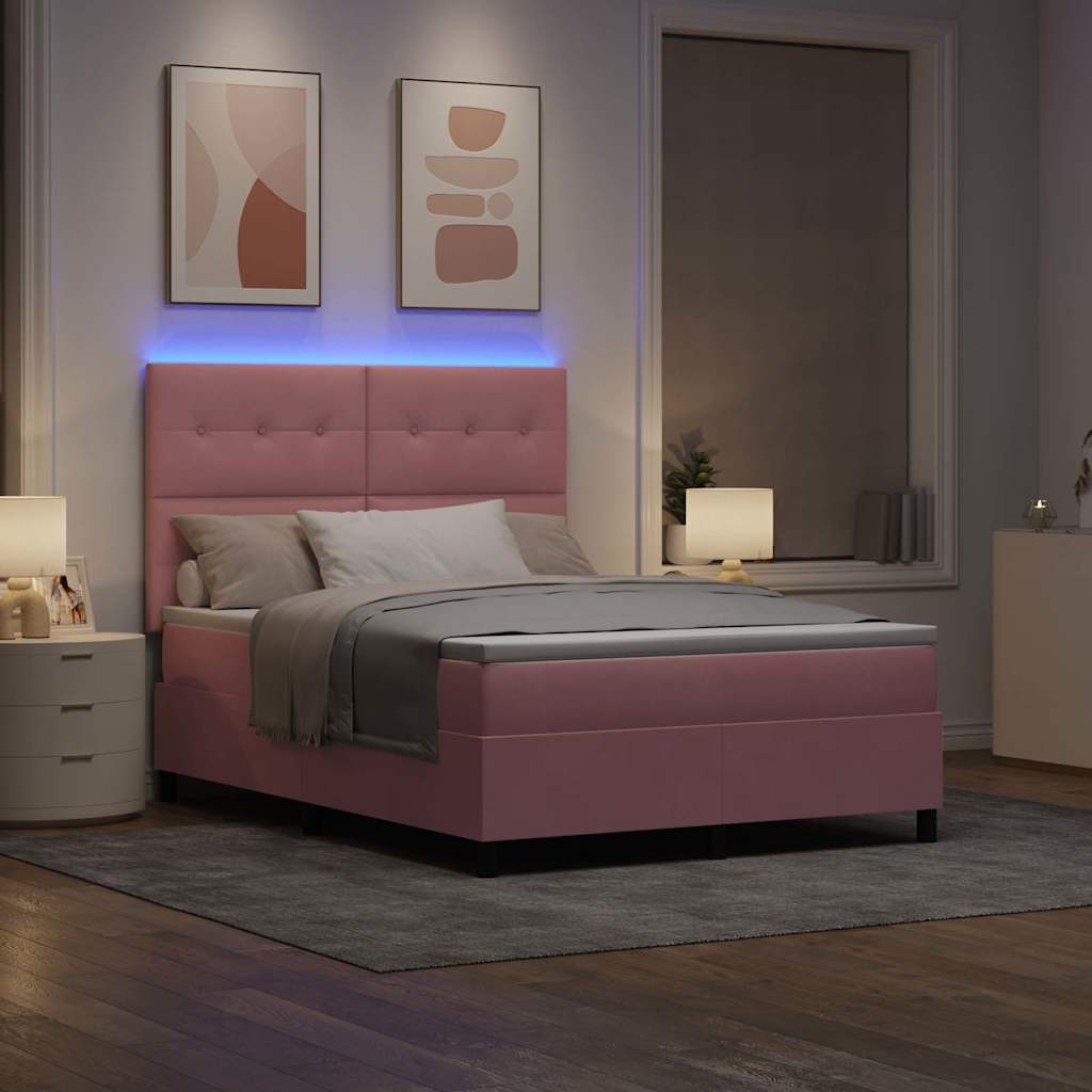LED Box Spring Krevet Ružičasta 160 x 200 cm Baršun