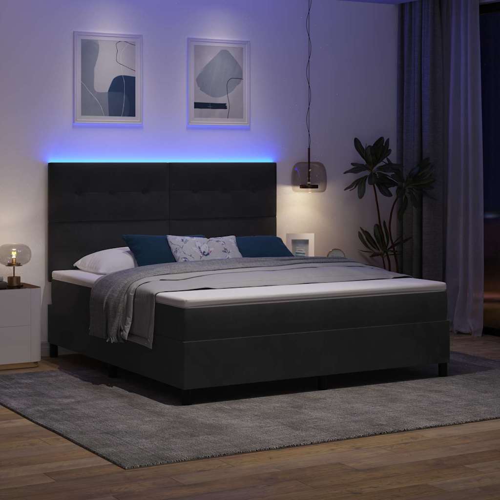 LED Box Spring Krevet s madracem Crna 180 x 200 cm Baršun