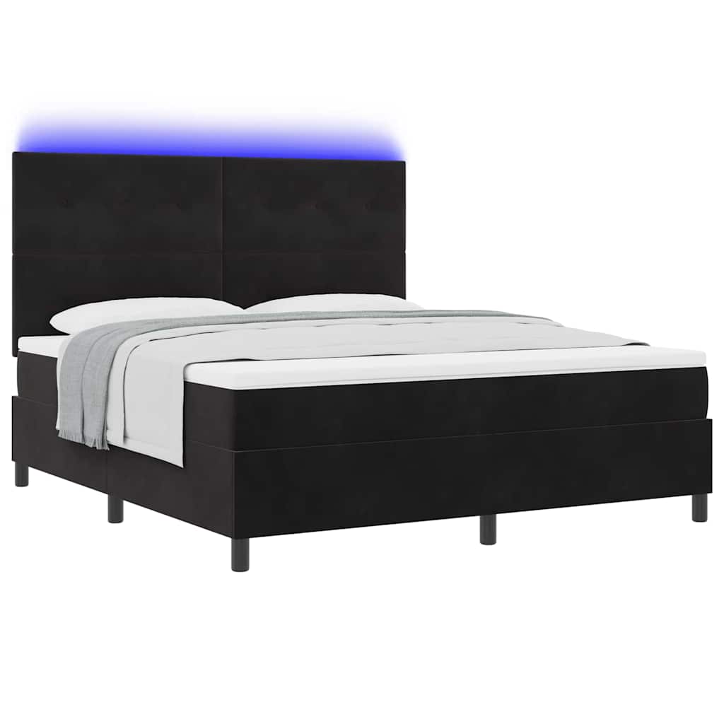 LED Box Spring Krevet s madracem Crna 180 x 200 cm Baršun