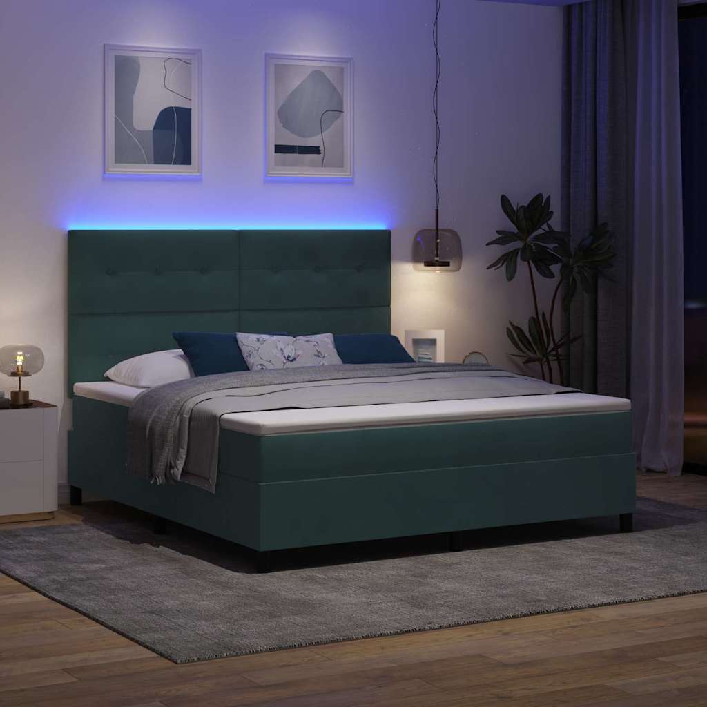LED Box Spring Krevet Tamnozelena 180 x 200 cm Baršun