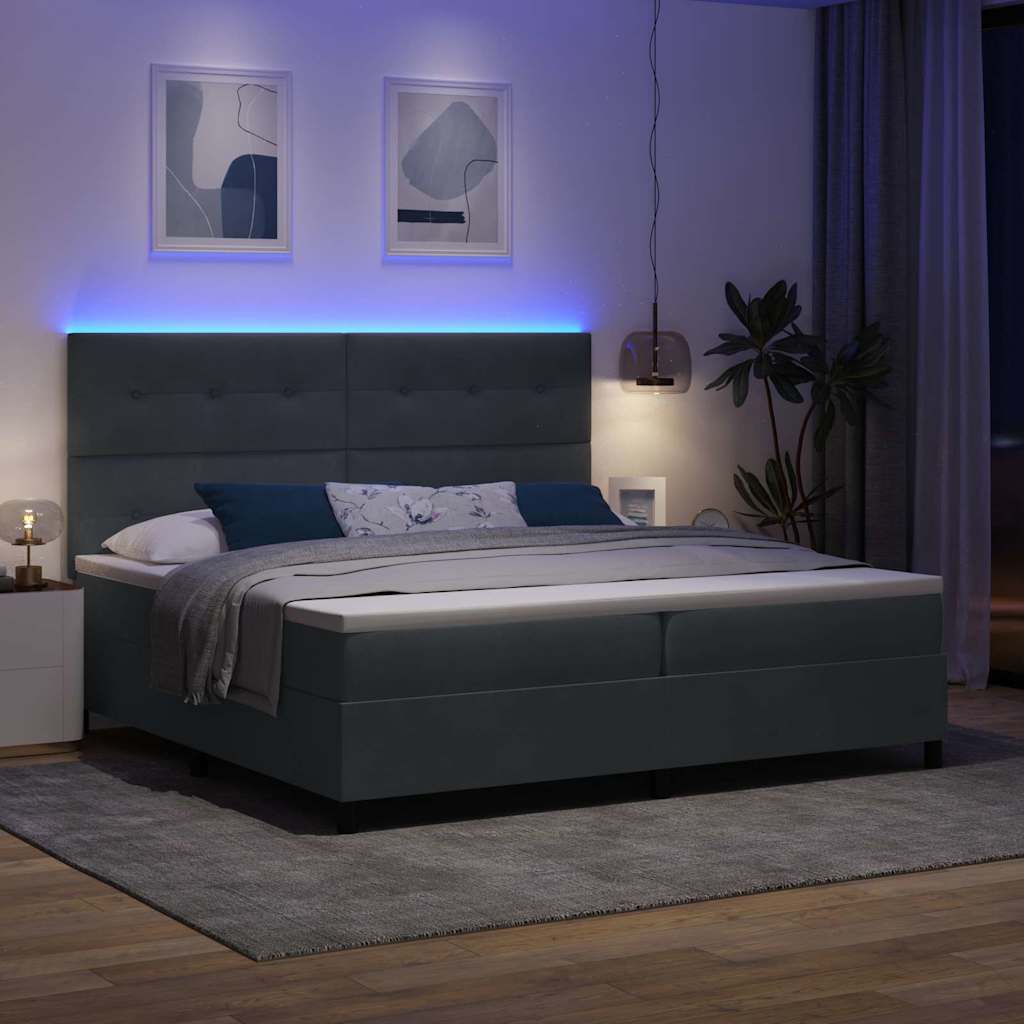 LED Box Spring Krevet s madracem Tamno siva 200 x 200 cm Baršun