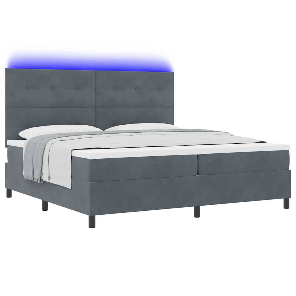 LED Box Spring Krevet s madracem Tamno siva 200 x 200 cm Baršun