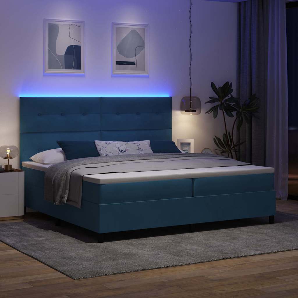LED Box Spring Krevet Tamno plava 200 x 200 cm Baršun