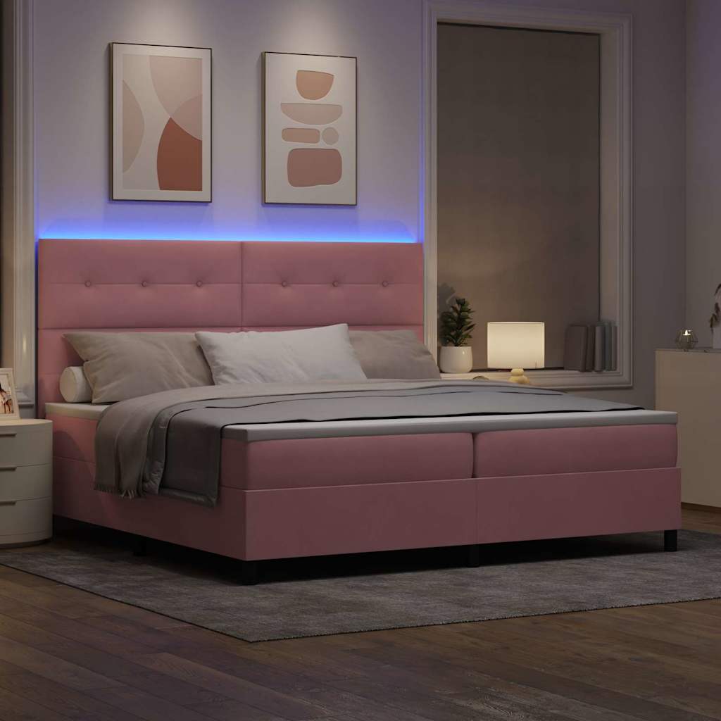 LED Box Spring Krevet s madracem Ružičasta 200 x 200 cm Baršun