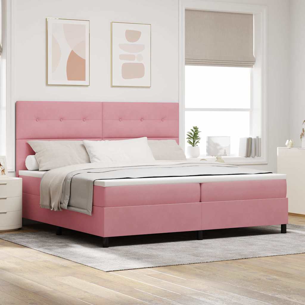 LED Box Spring Krevet s madracem Ružičasta 200 x 200 cm Baršun