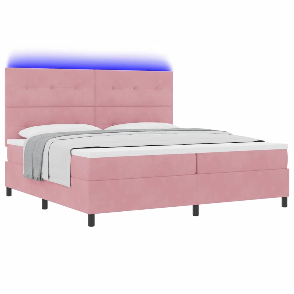 LED Box Spring Krevet s madracem Ružičasta 200 x 200 cm Baršun