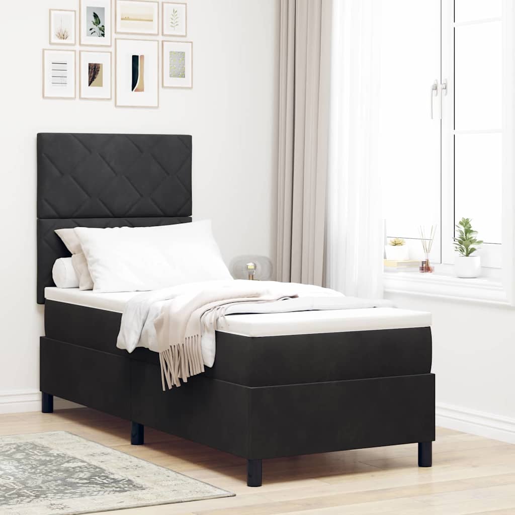 LED Box Spring Krevet s uzglavljem Crna 80 x 200 cm Baršun