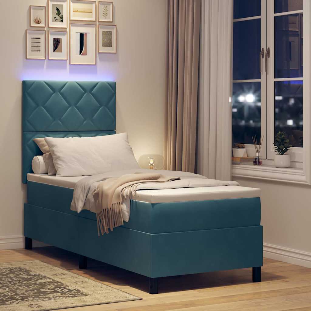LED Box Spring Krevet Tamno plava 80 x 200 cm Baršun