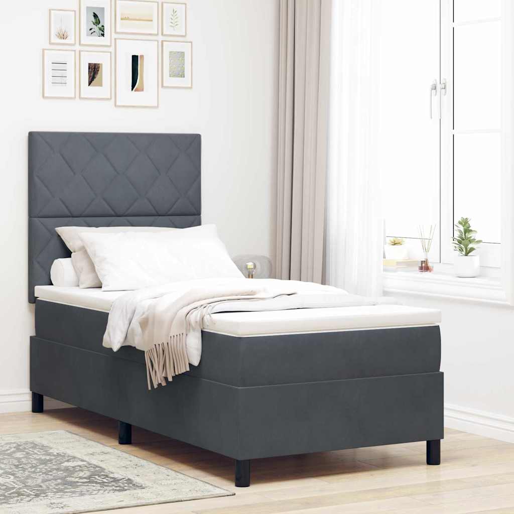LED Box Spring Krevet s madracem Tamno siva 90 x 200 cm Baršun
