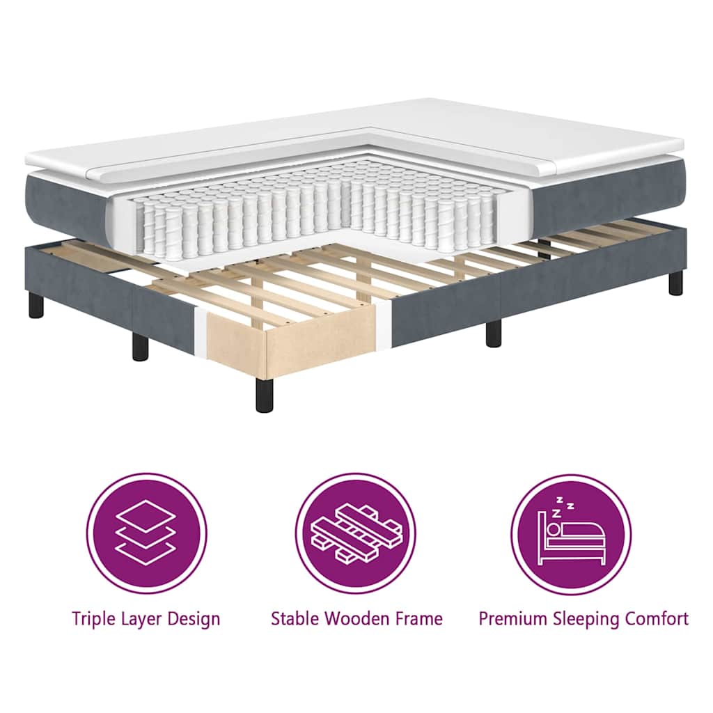 LED Box Spring Krevet s madracem Tamno siva 90 x 200 cm Baršun