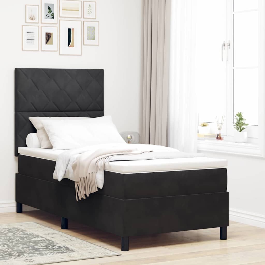 LED Box Spring Krevet s uzglavljem Crna 90 x 200 cm Baršun