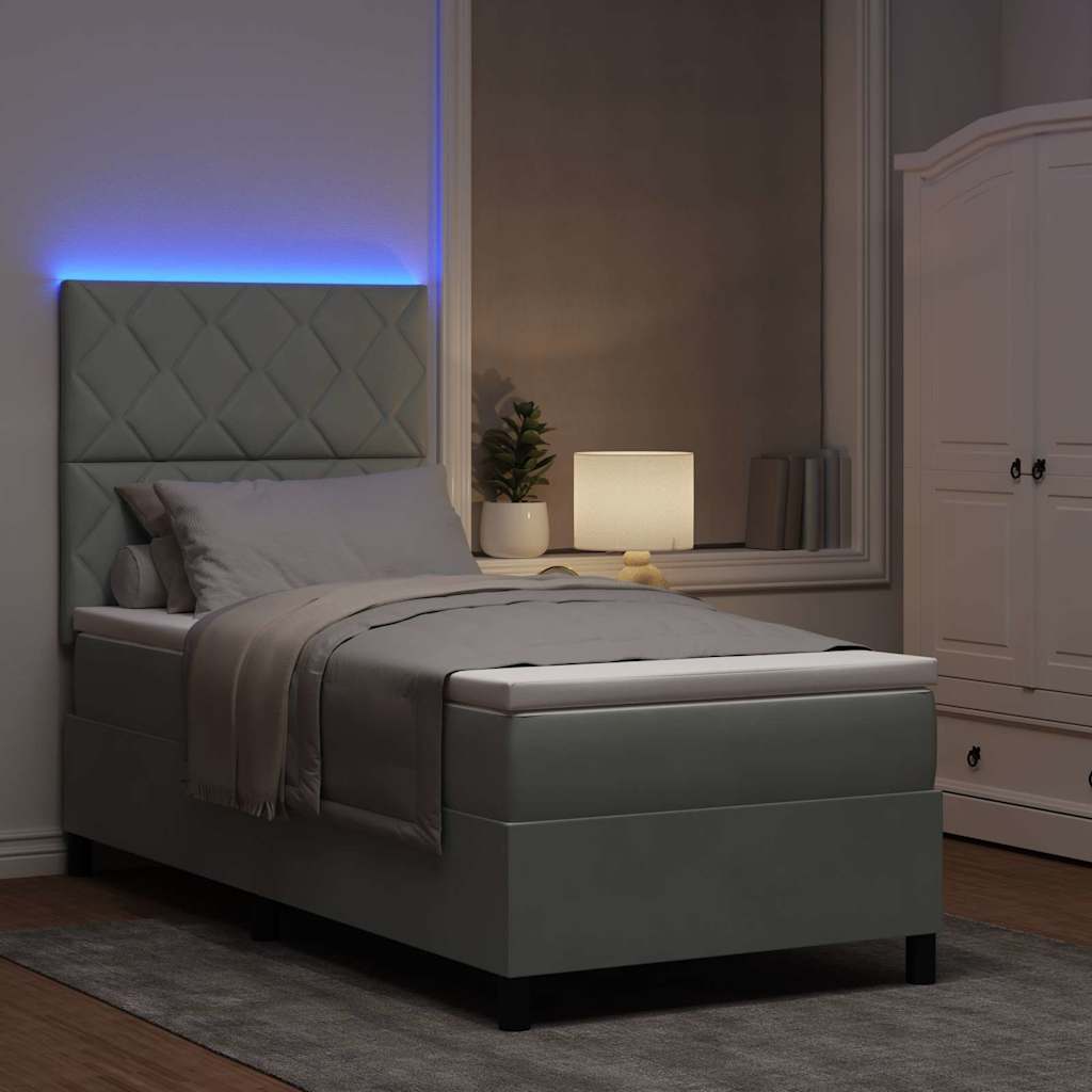 LED Box Spring Krevet Svijetlo siva 100 x 200 cm Baršun