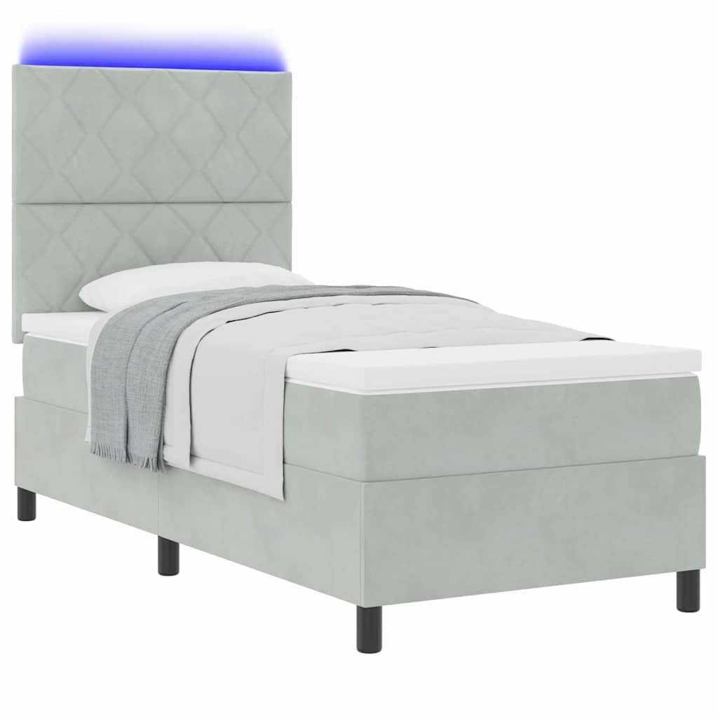 LED Box Spring Krevet Svijetlo siva 100 x 200 cm Baršun