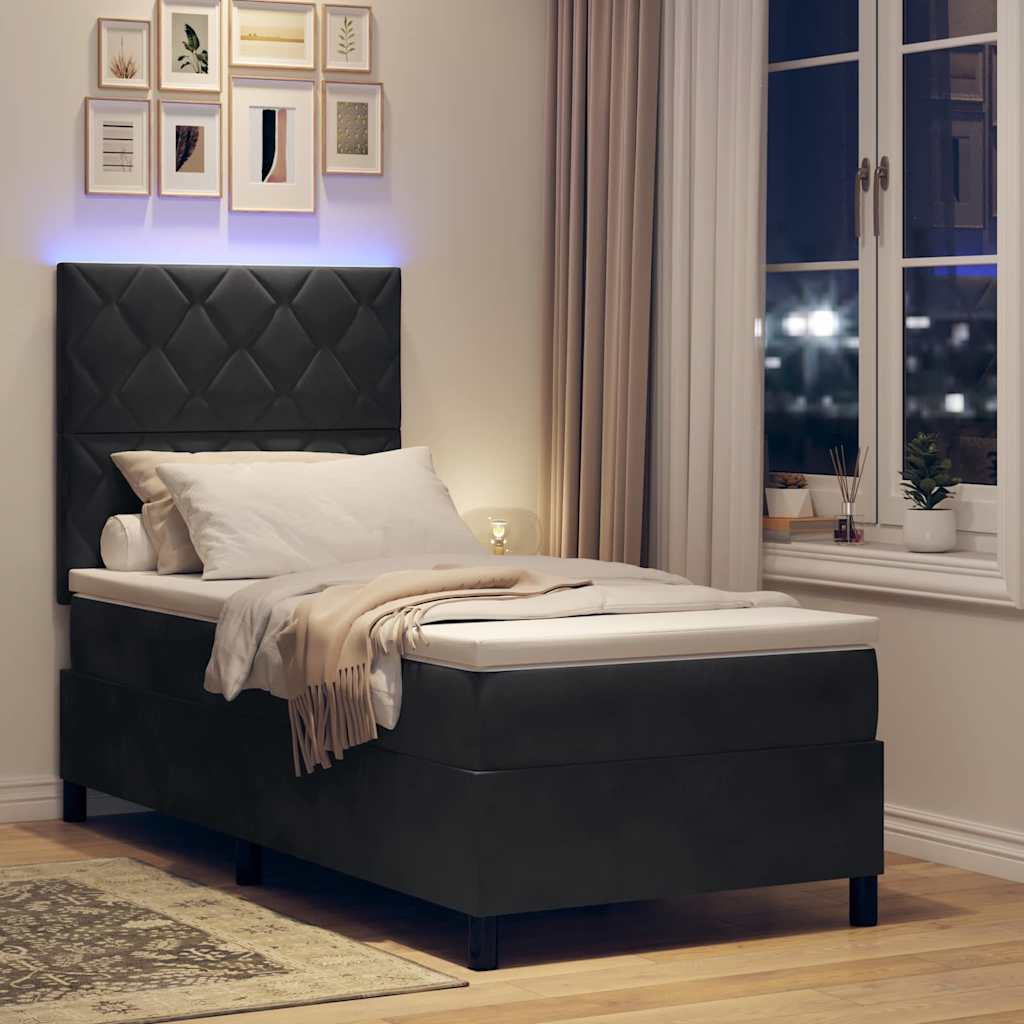 LED Box Spring Krevet s uzglavljem Crna 100 x 200 cm Baršun