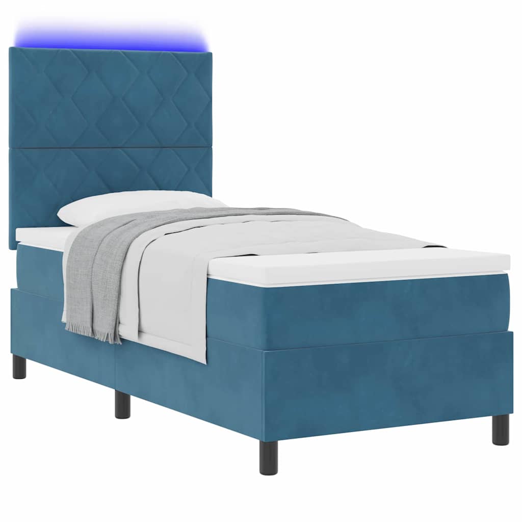 LED Box Spring Krevet Tamno plava 100 x 200 cm Baršun
