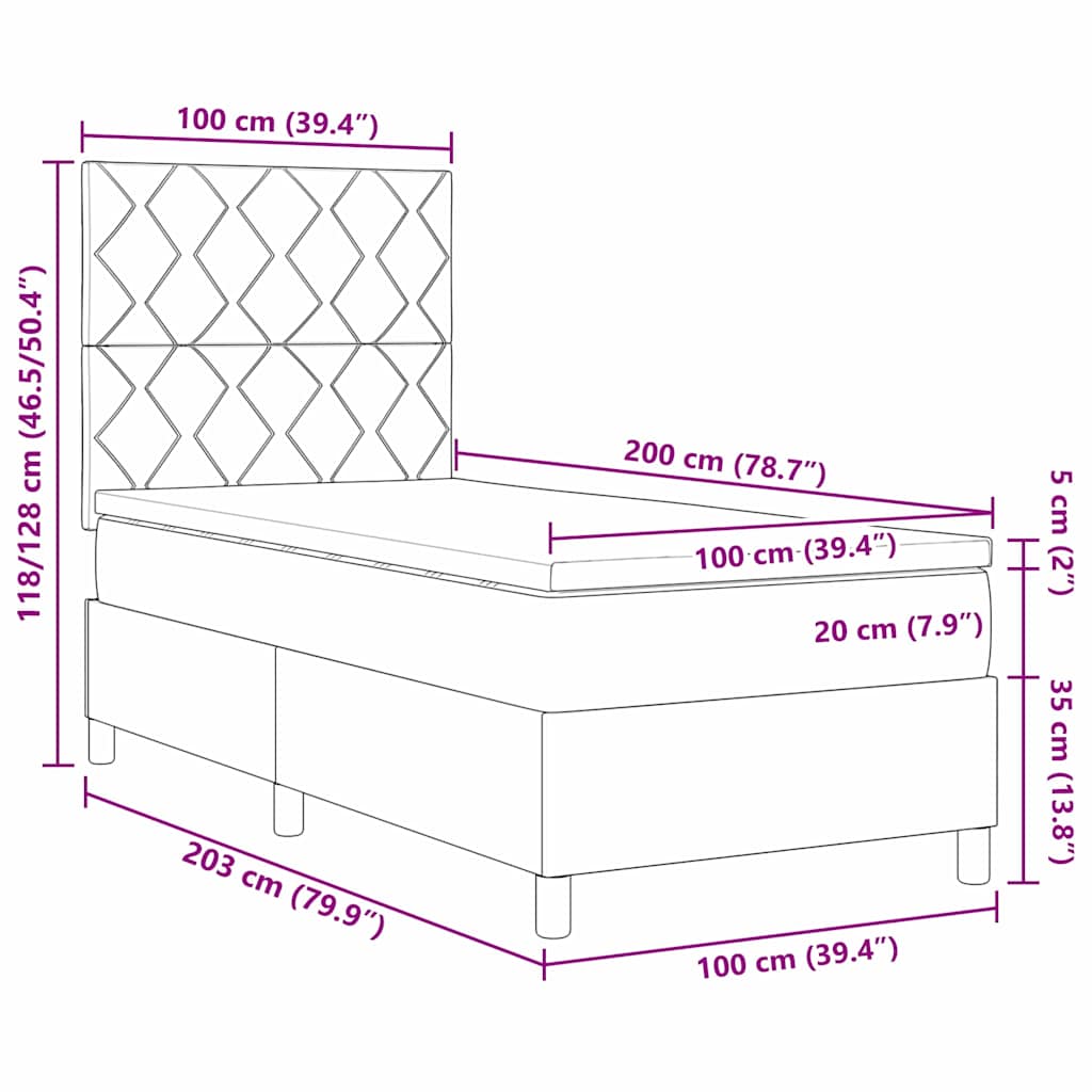 LED Box Spring Krevet Tamno plava 100 x 200 cm Baršun