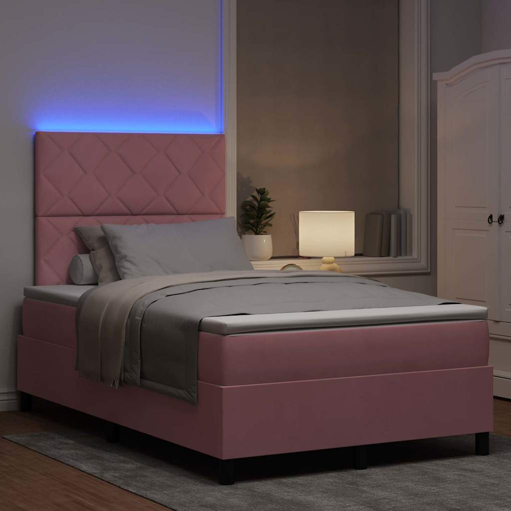 LED Box Spring Krevet Ružičasta 120 x 190 cm Baršun