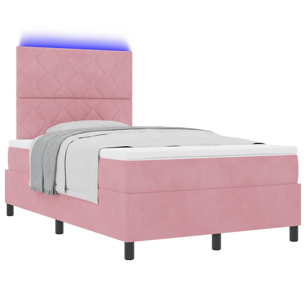LED Box Spring Krevet Ružičasta 120 x 190 cm Baršun