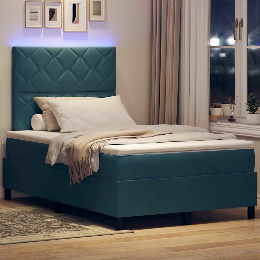 LED Box Spring Krevet Tamno plava 120 x 200 cm Baršun