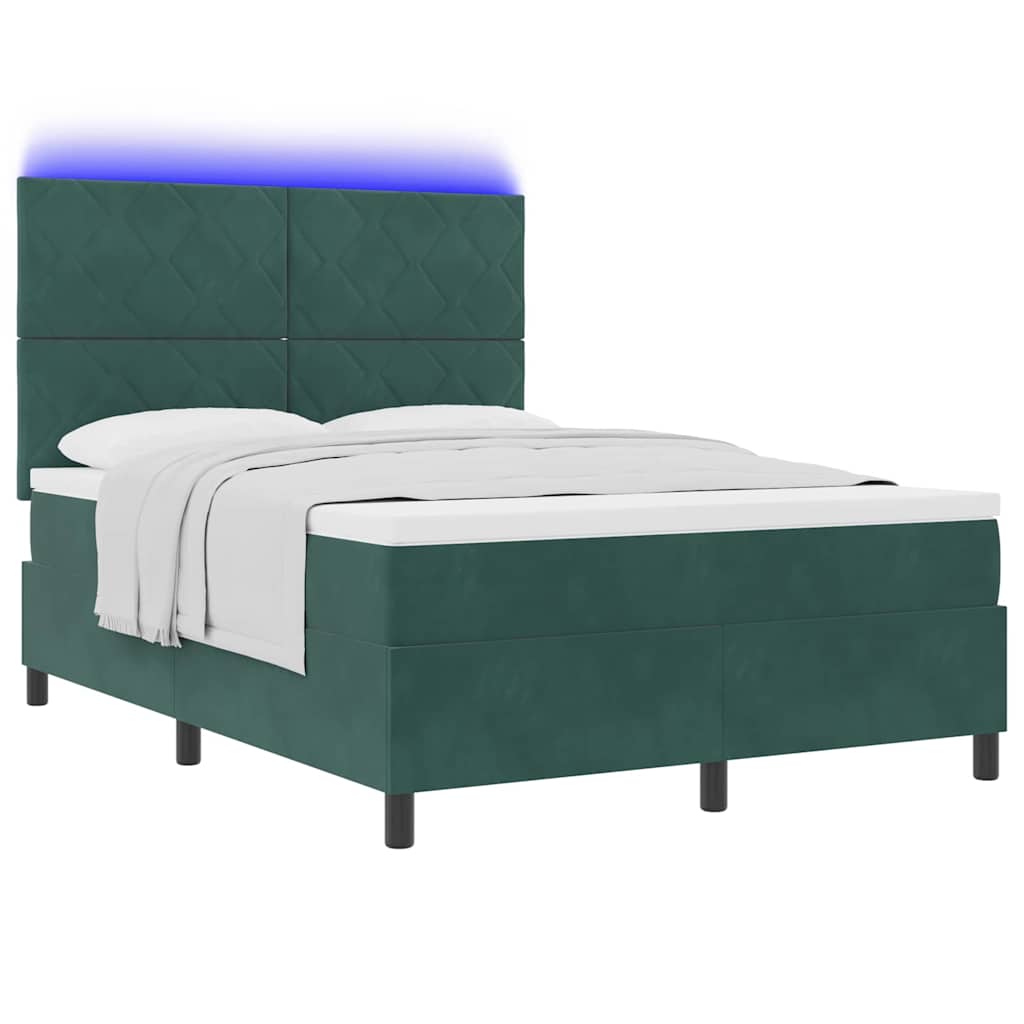 LED Box Spring Krevet Tamnozelena 140 x 200 cm Baršun