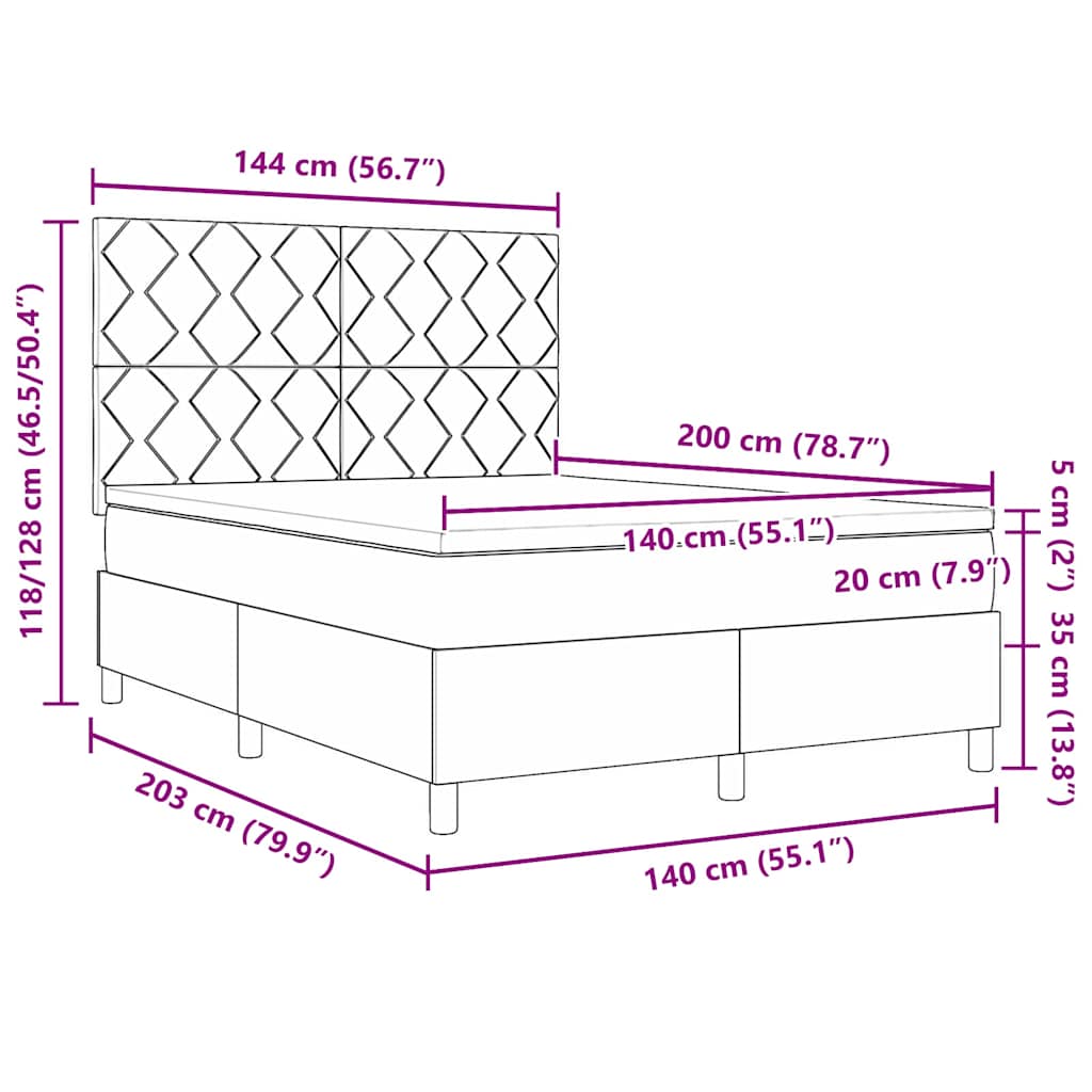 LED Box Spring Krevet Tamnozelena 140 x 200 cm Baršun