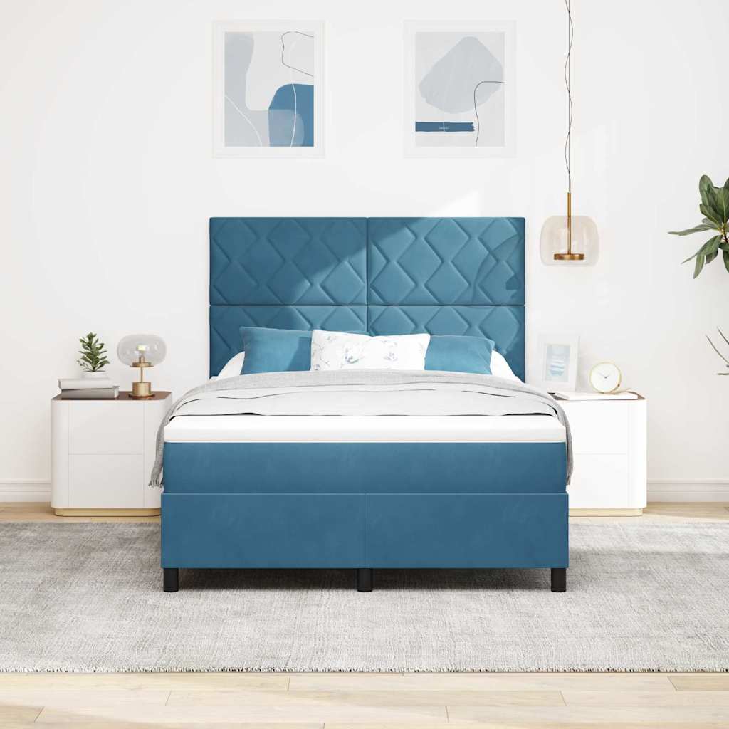 LED Box Spring Krevet Tamno plava 140 x 200 cm Baršun