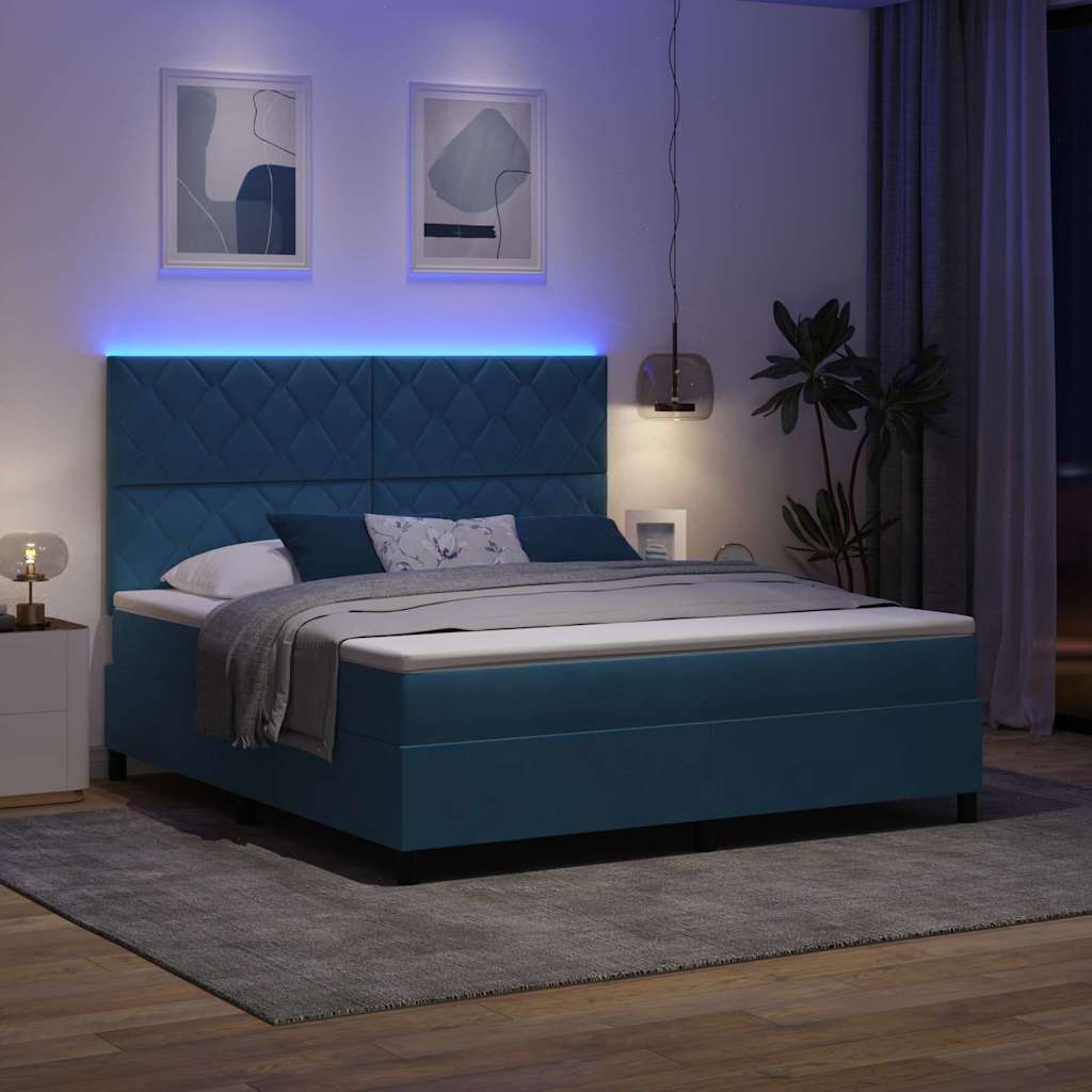 LED Box Spring Krevet Tamno plava 180 x 200 cm Baršun