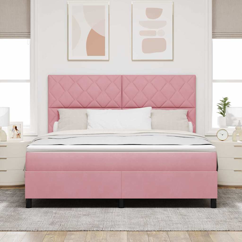 LED Box Spring Krevet Ružičasta 180 x 200 cm Baršun