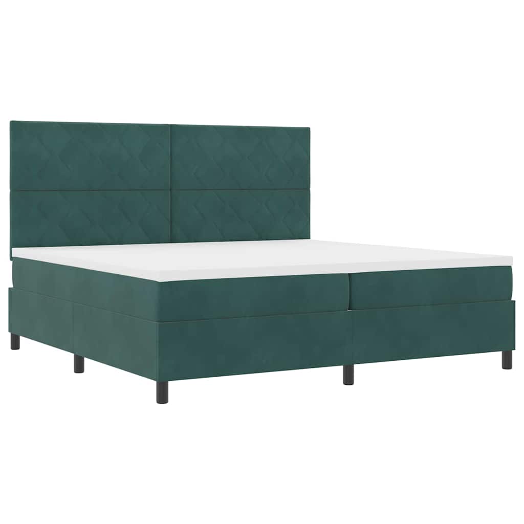 LED Box Spring Krevet Tamnozelena 200 x 200 cm Baršun