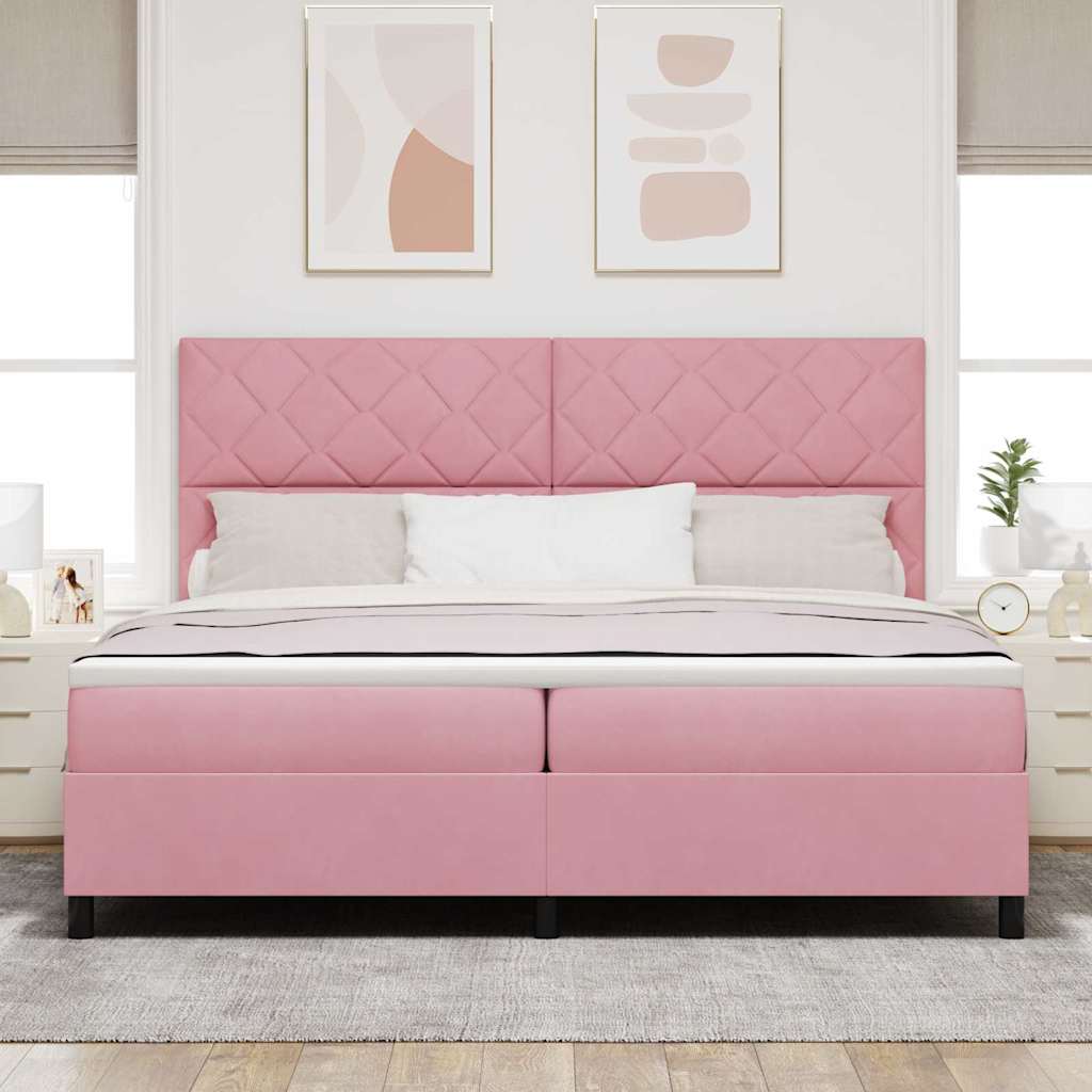 LED Box Spring Krevet Ružičasta 200 x 200 cm Baršun