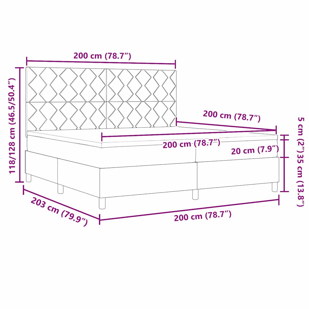 LED Box Spring Krevet Ružičasta 200 x 200 cm Baršun